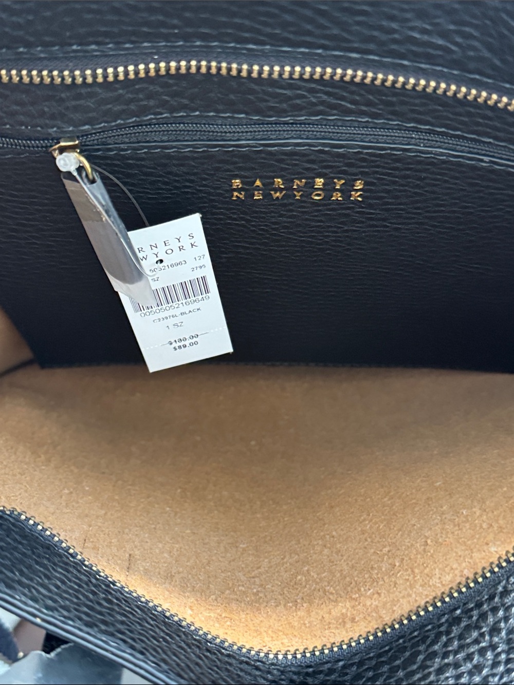 Barneys New York Black Pebble Leather Tote with Striped Navy-White Strap - Picture 9 of 10